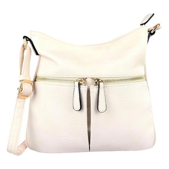 Stylish Women's Cream Crossbody Purse with Gold Hardware & Leopard Print Lining - Picture 1 of 9